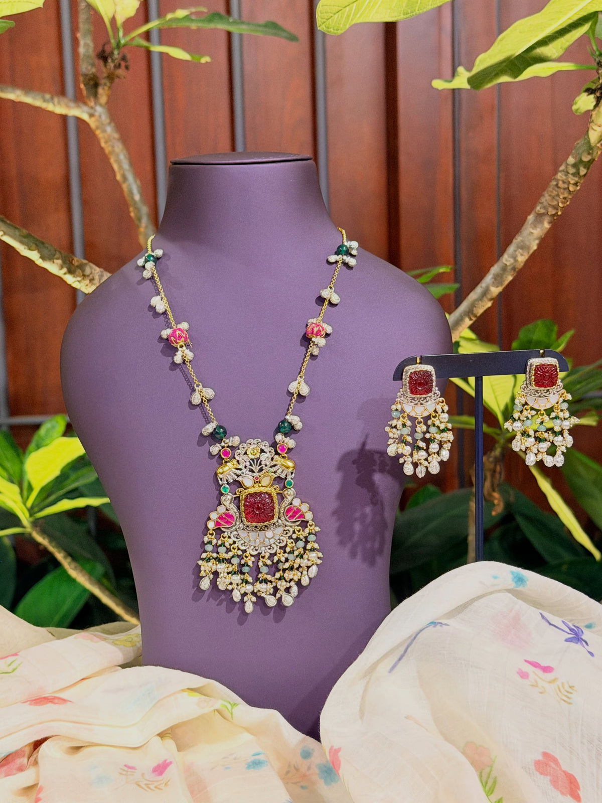 Ruby Kundan Necklace + Earrings Set – KPK021 product image 4