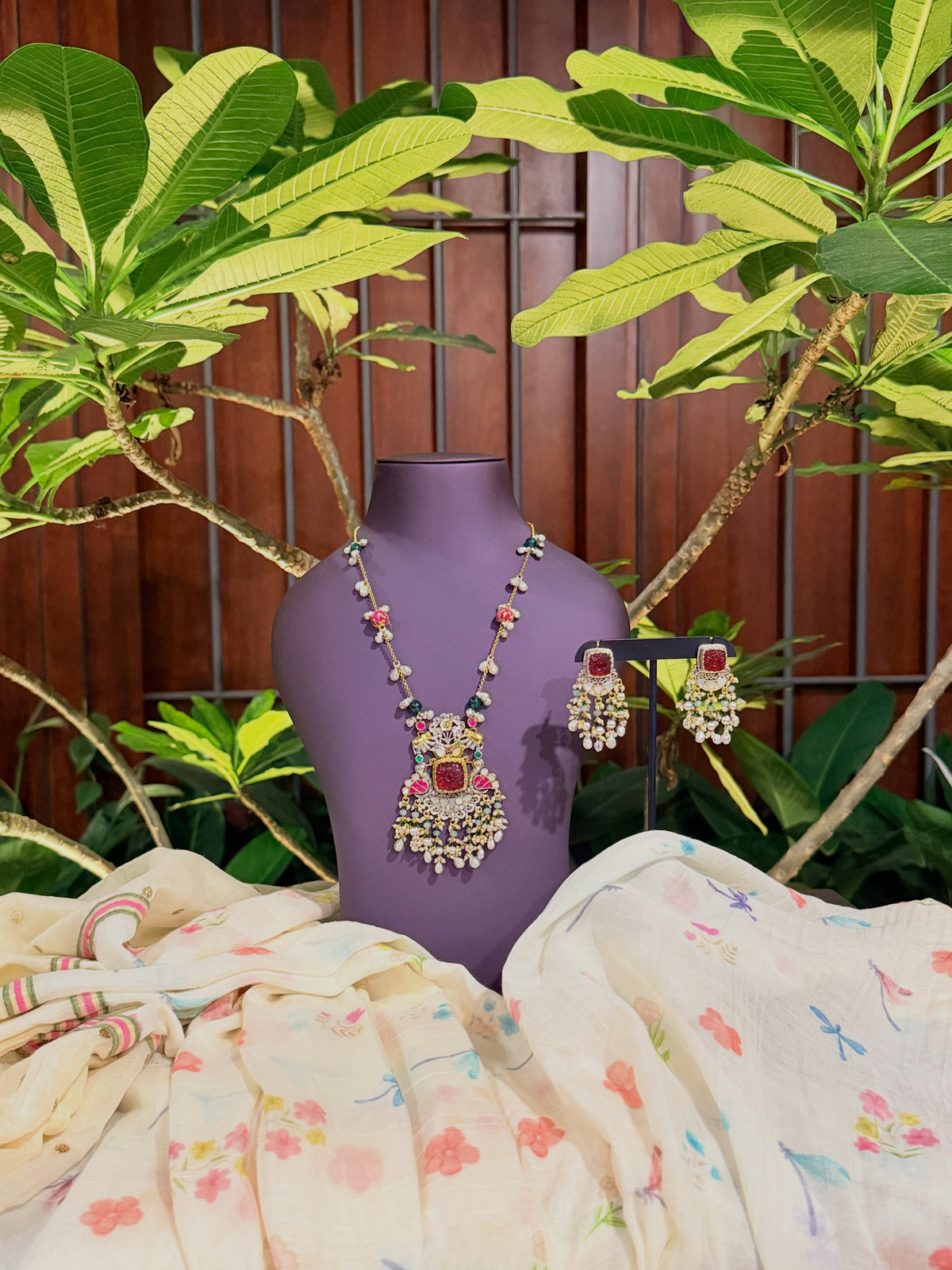 Ruby Kundan Necklace + Earrings Set – KPK021 product image 3