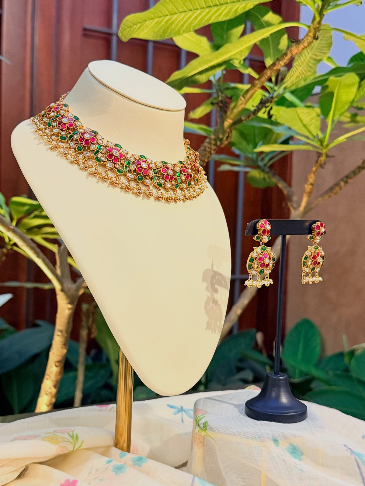 Premium multicolour Kemp choker necklace set with matching earrings – KPK016 product image 2