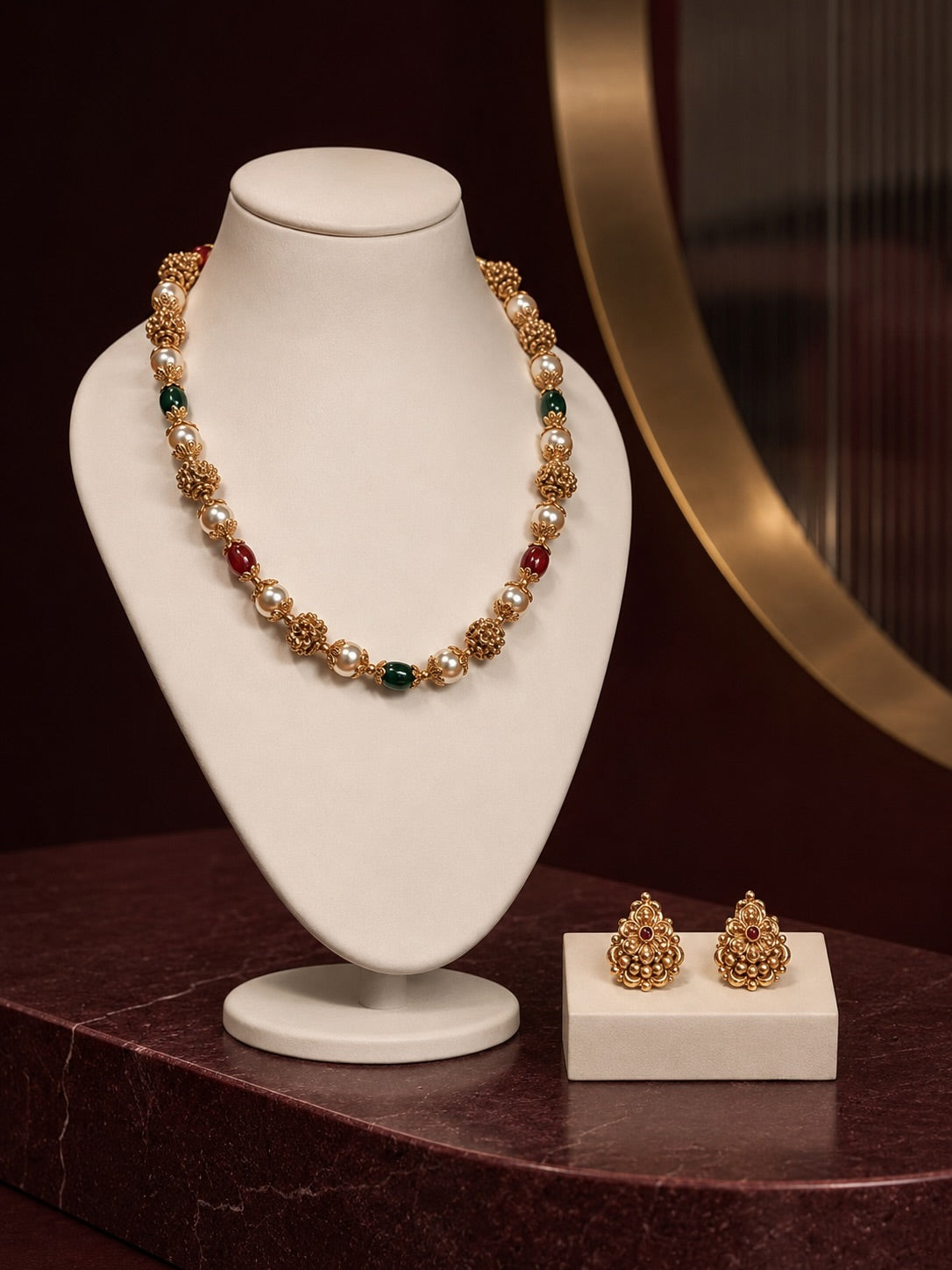 Antique Gold Pearl Necklace Set – KPK027 product image 1
