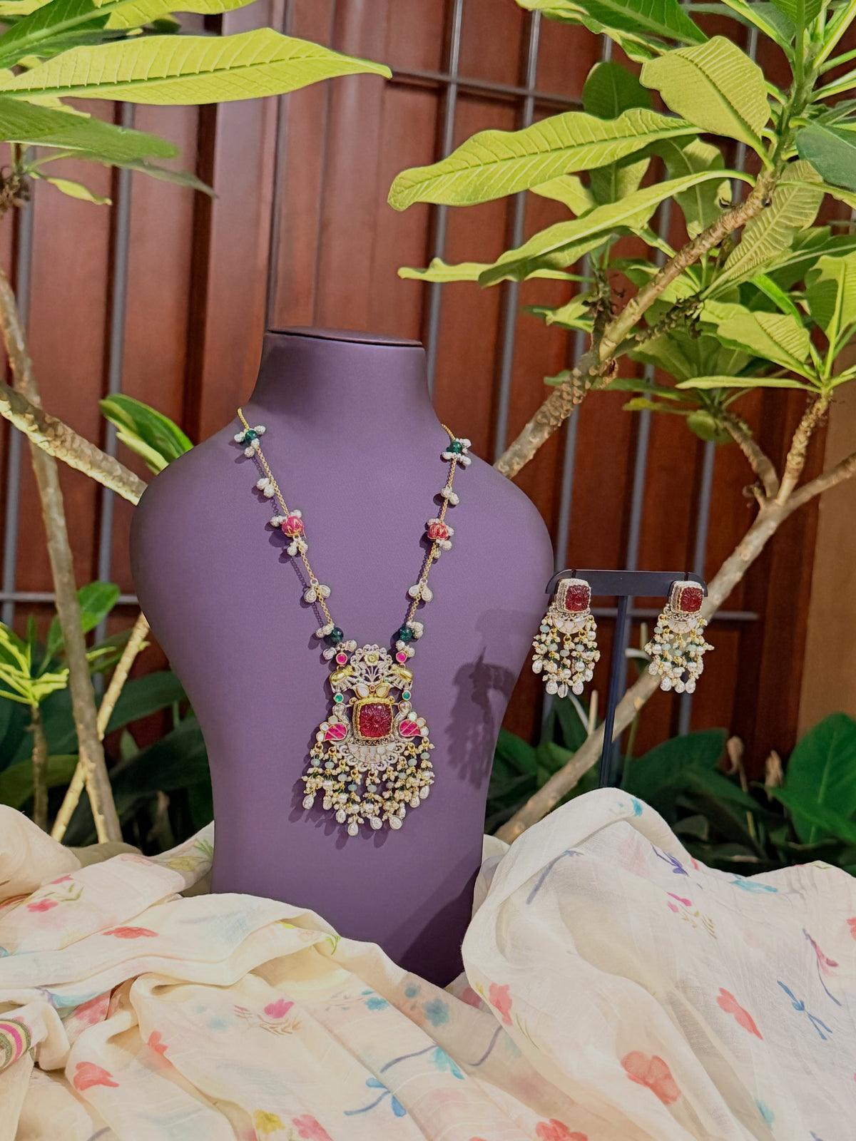 Ruby Kundan Necklace + Earrings Set – KPK021 product image 1