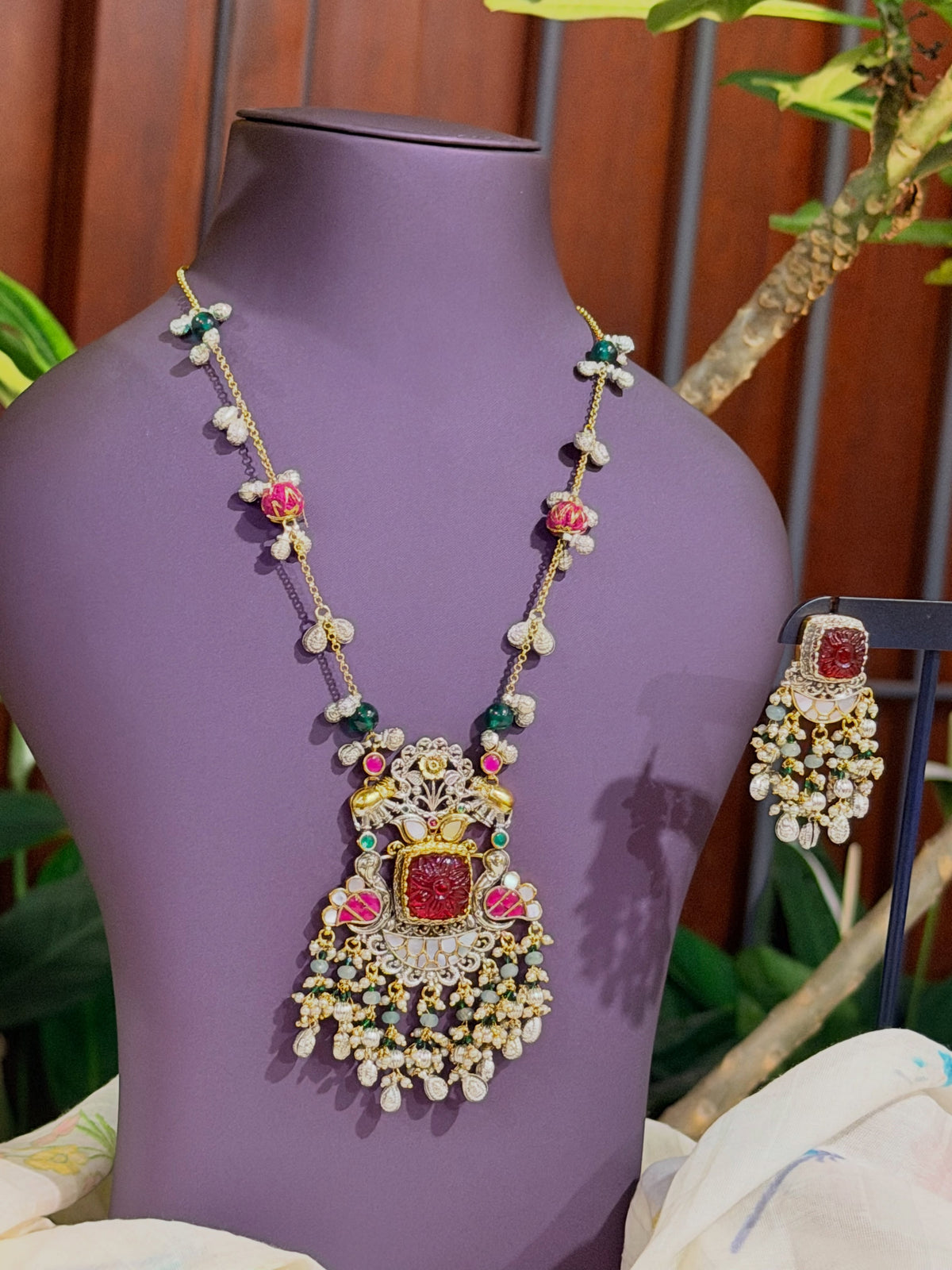 Ruby Kundan Necklace + Earrings Set – KPK021 product image 2