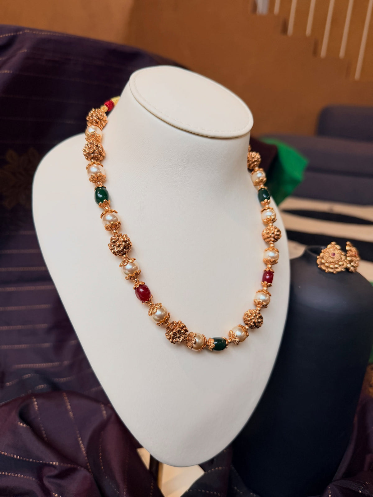 Antique Gold Pearl Necklace Set – KPK027 product image 2