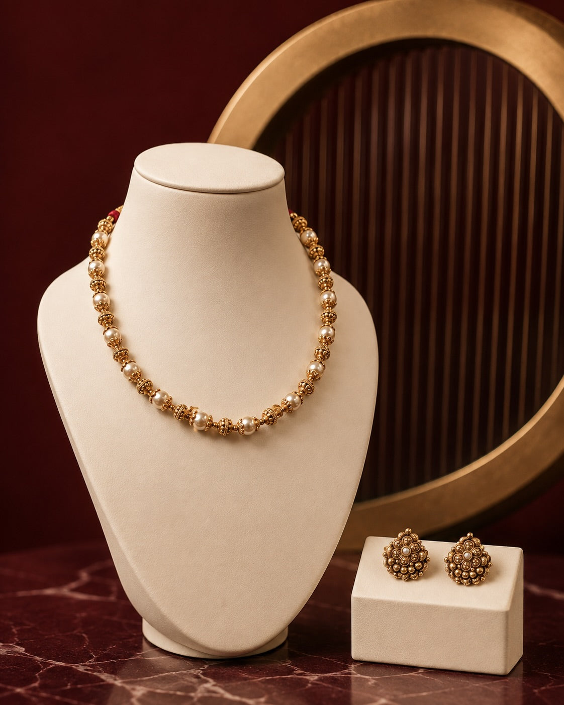 Timeless antique-gold detailing paired with elegant pearls—perfect… – KPK033 product image 1