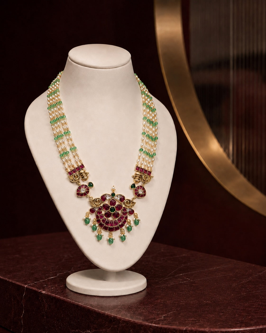 A timeless fusion of pearls, mint-green beads and rich ruby detailing – KPK030 product image 1