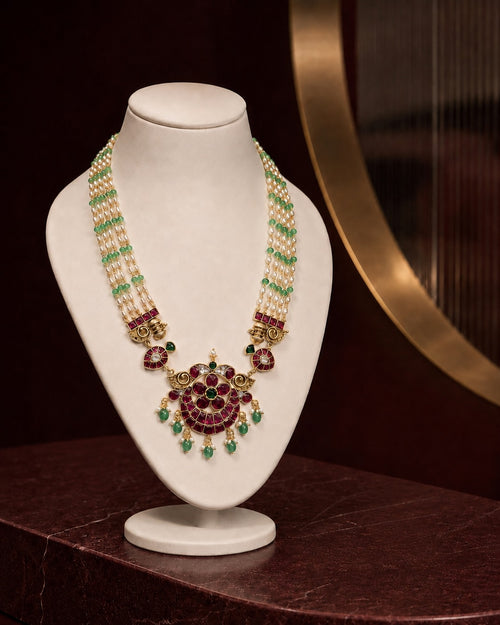 A timeless fusion of pearls, mint-green beads and rich ruby detailing – KPK030 product image 1