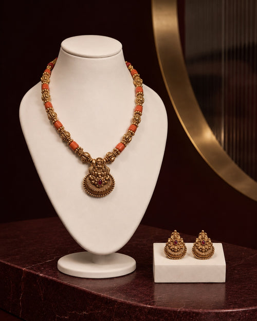 A beautiful blend of coral-red beads and antique temple detailing – KPK032 product image 1