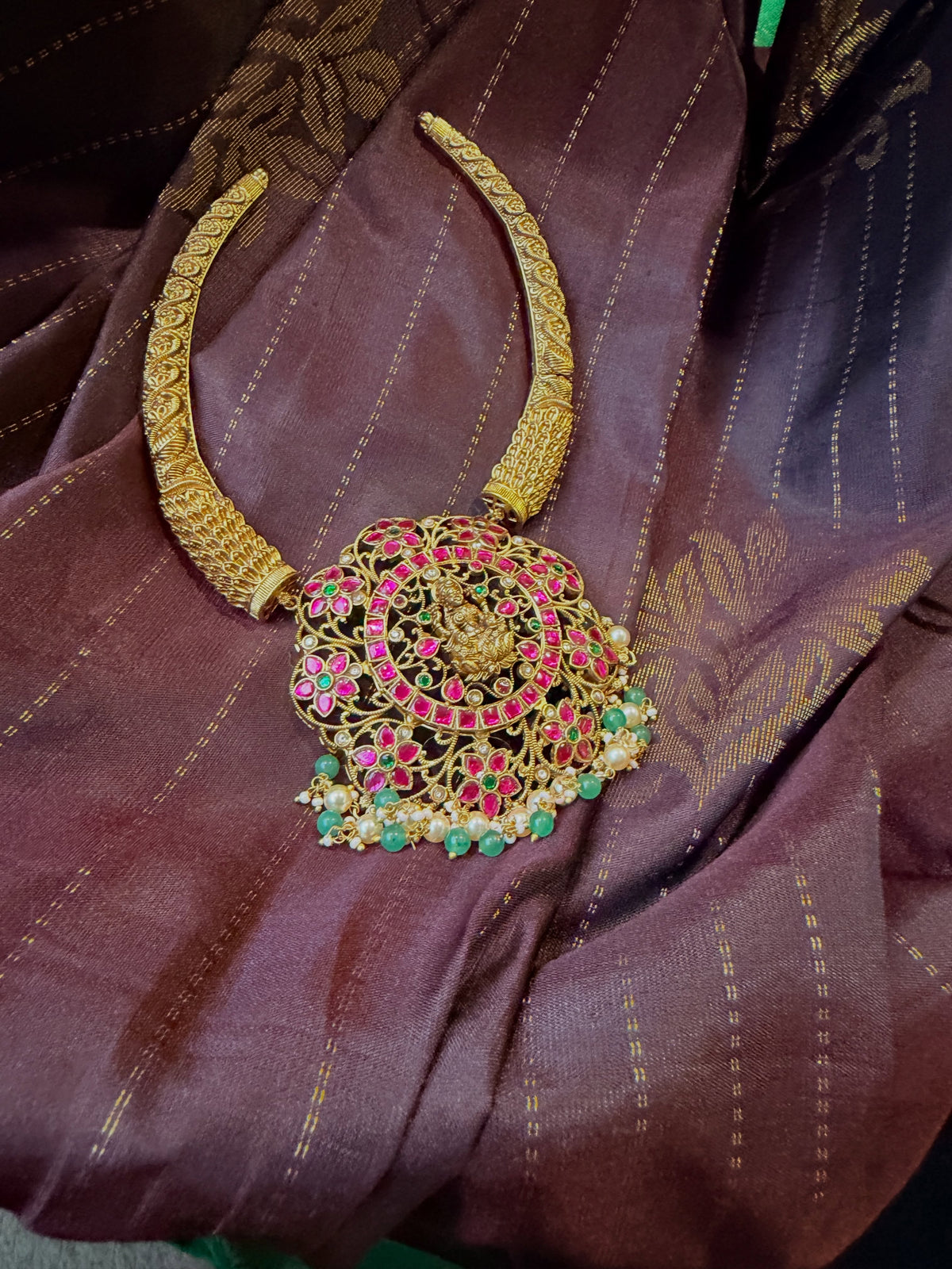 A majestic Lakshmi pendant necklace crafted in an antique-gold… – KPK039-2 product image 2
