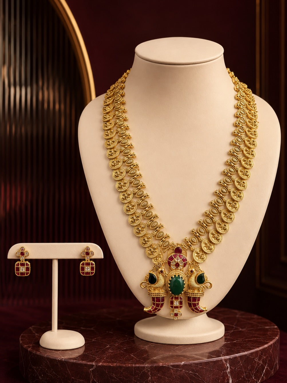 A regal temple jewellery necklace and earring set featuring… – KPK038 product image 1