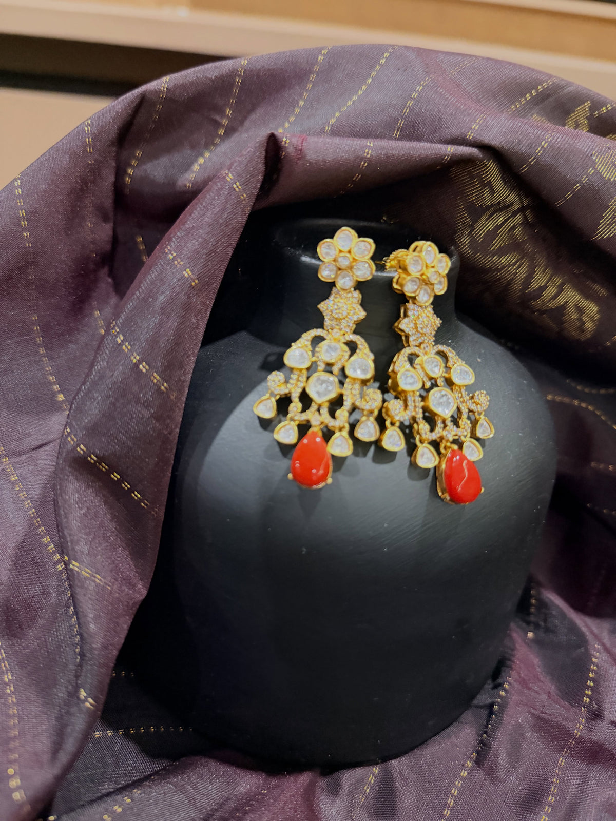 Ruby drop kundan chandelier earrings – KPK041 image 3