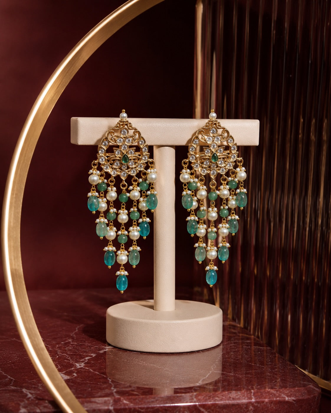 Statement chandelier earrings featuring sparkling white kundan… – KPK040 product image 1