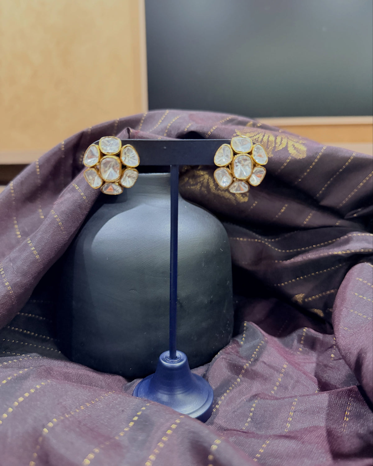 Polki floral statement stud earrings – KPK042 image 2