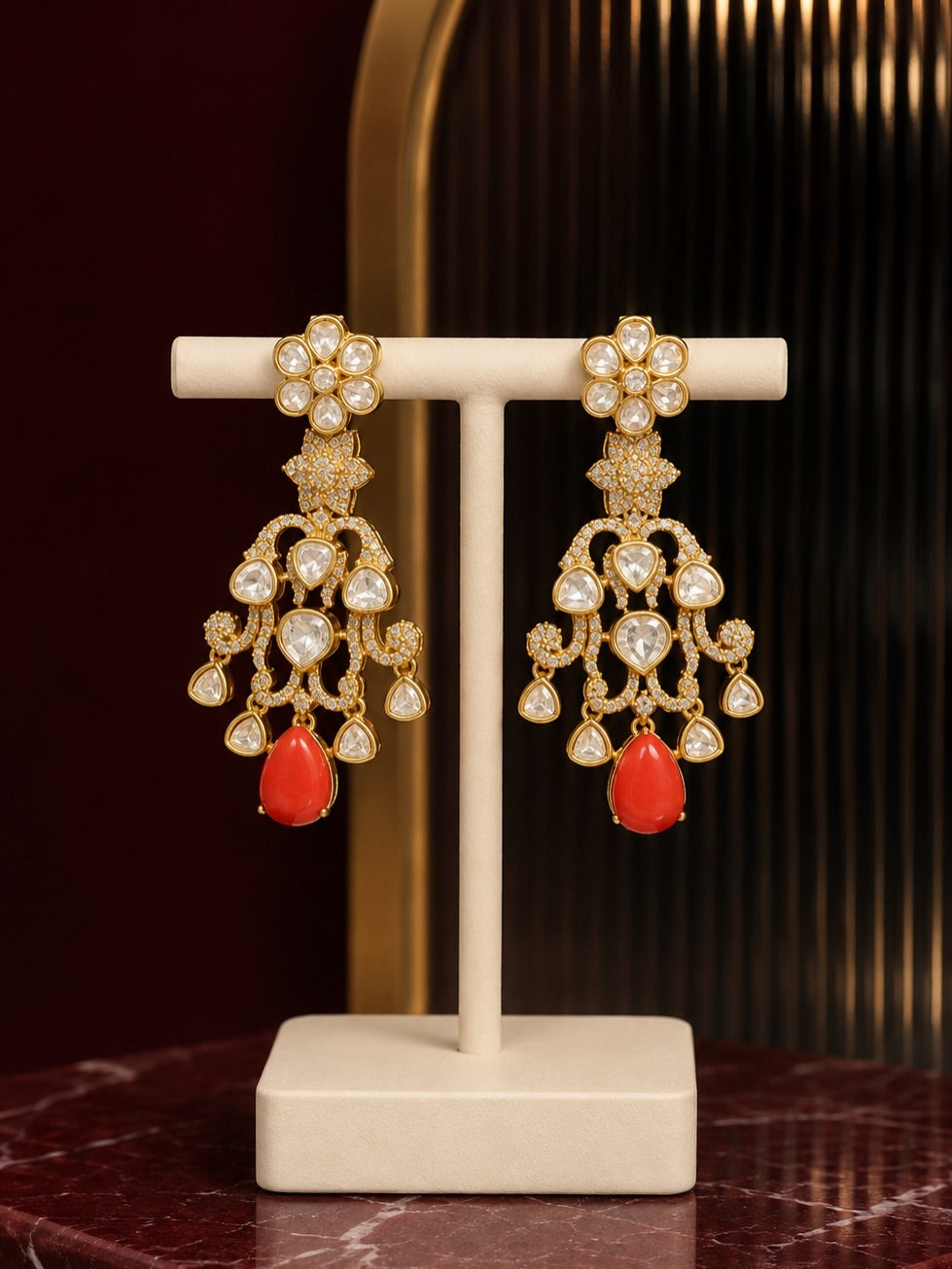 Ruby drop kundan chandelier earrings – KPK041