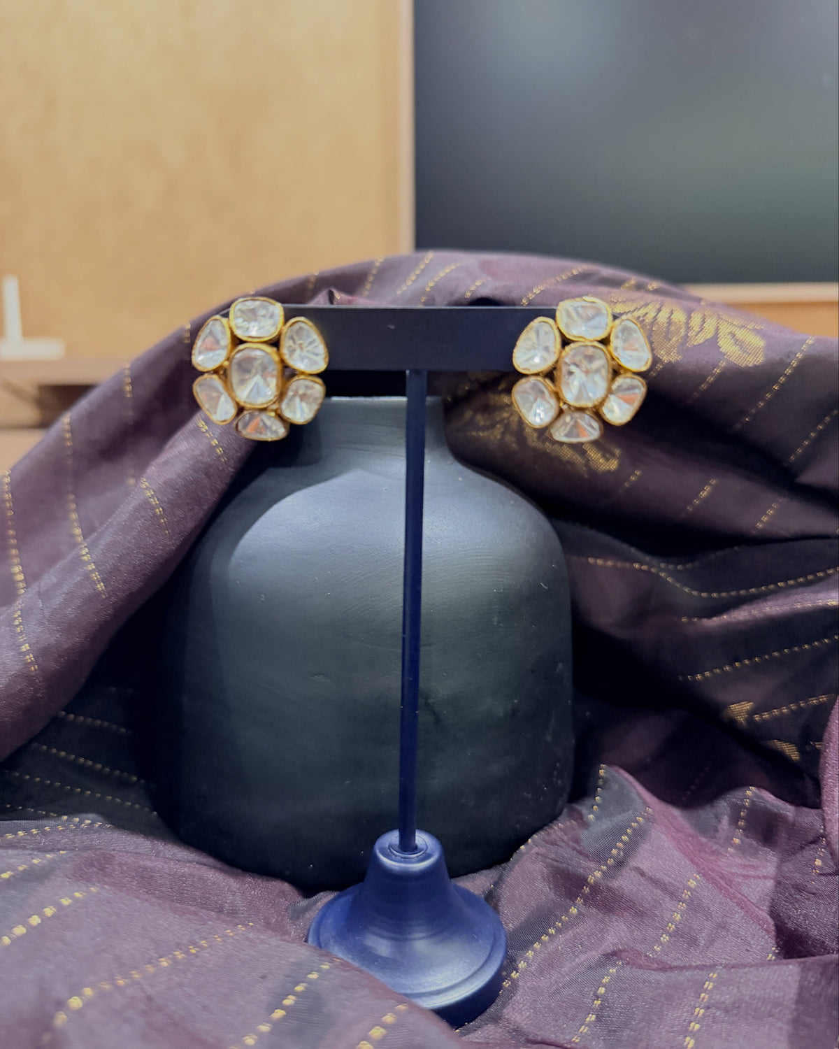 Polki floral statement stud earrings – KPK042 image 3
