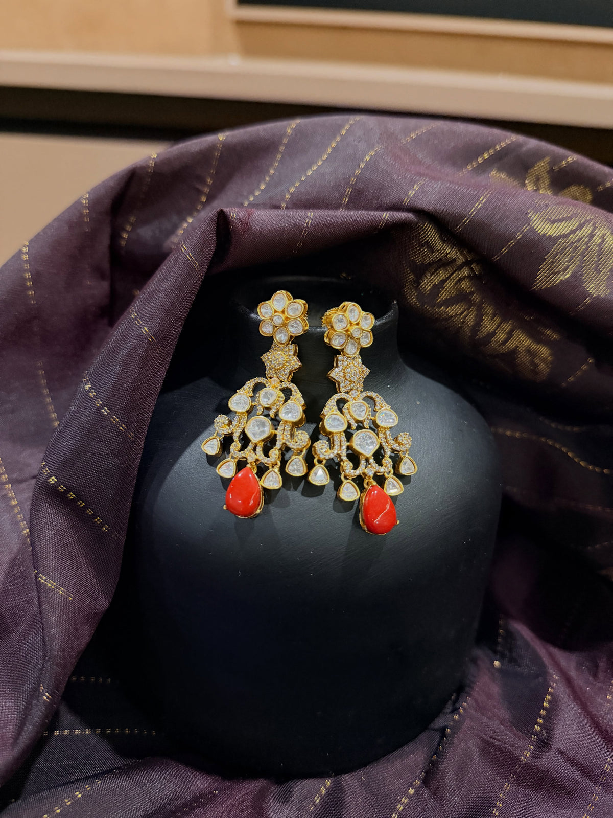 Ruby drop kundan chandelier earrings – KPK041 image 2