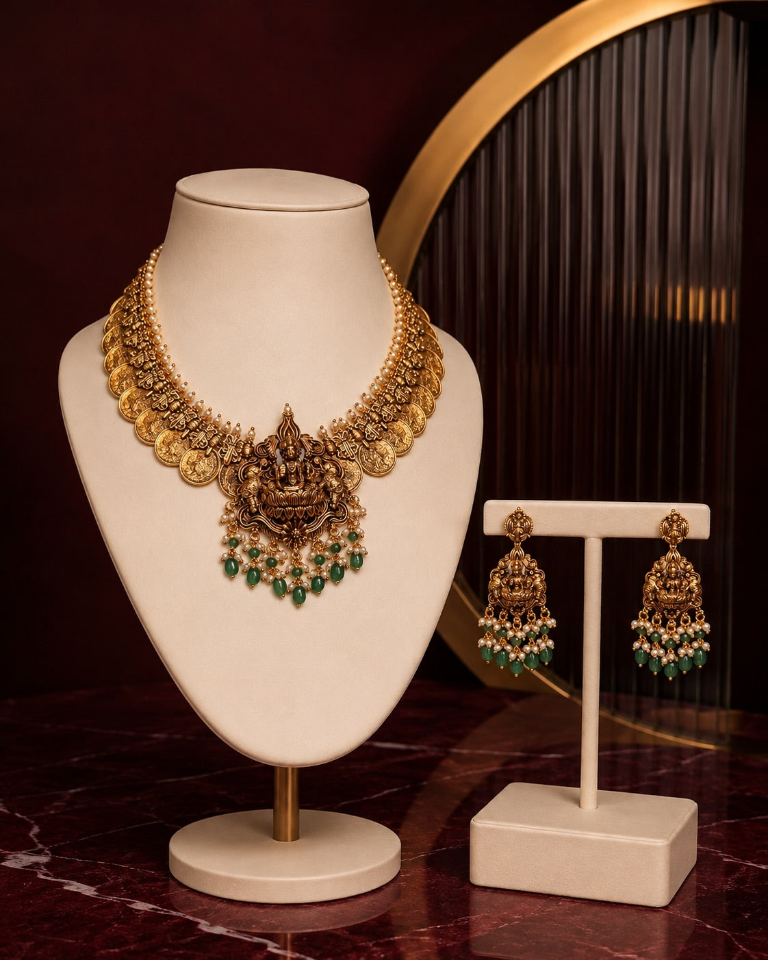 Antique Gold Lakshmi Coin Necklace Set – image 1