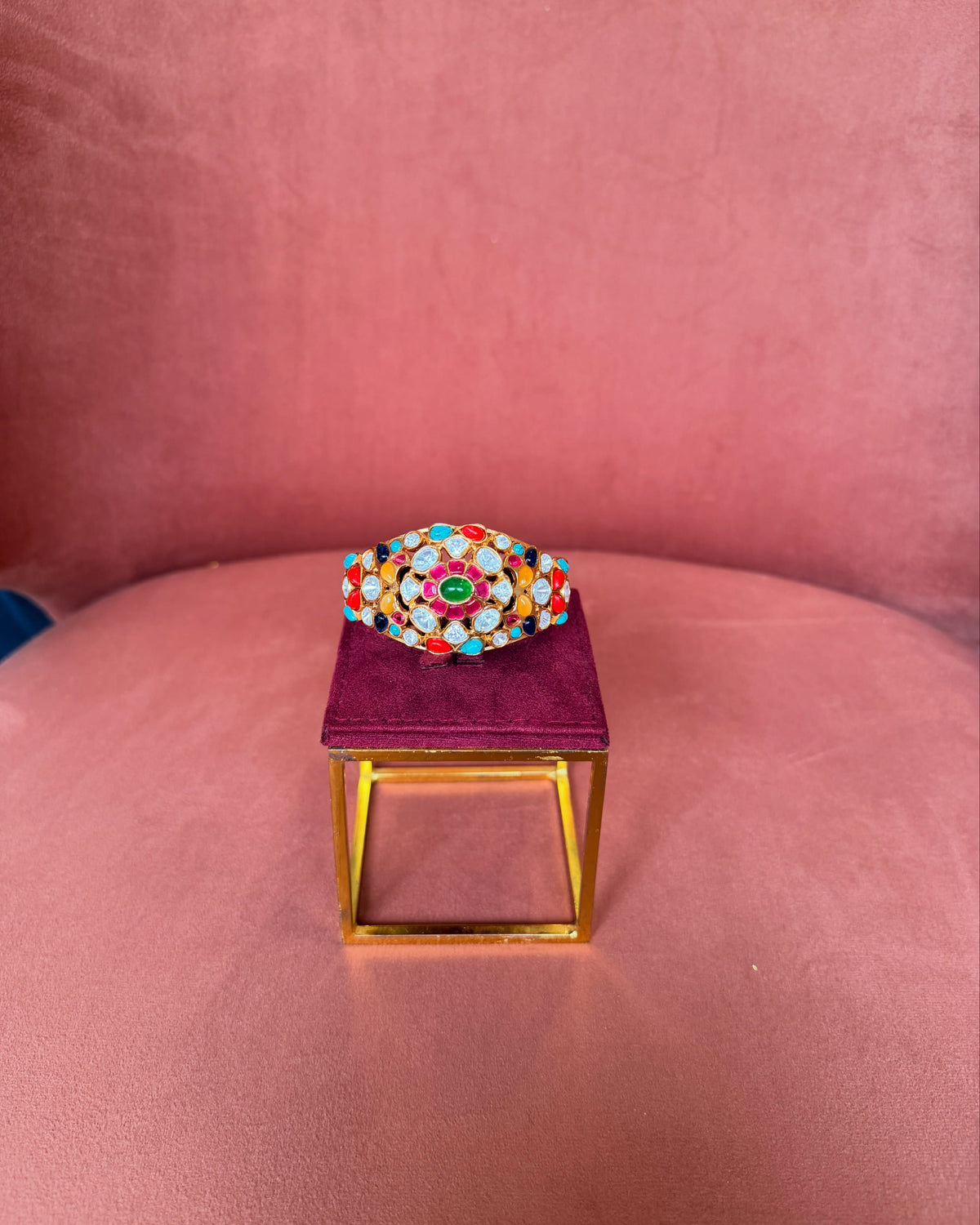 Multicolour Navratna Polki Broad Bangle – image 3