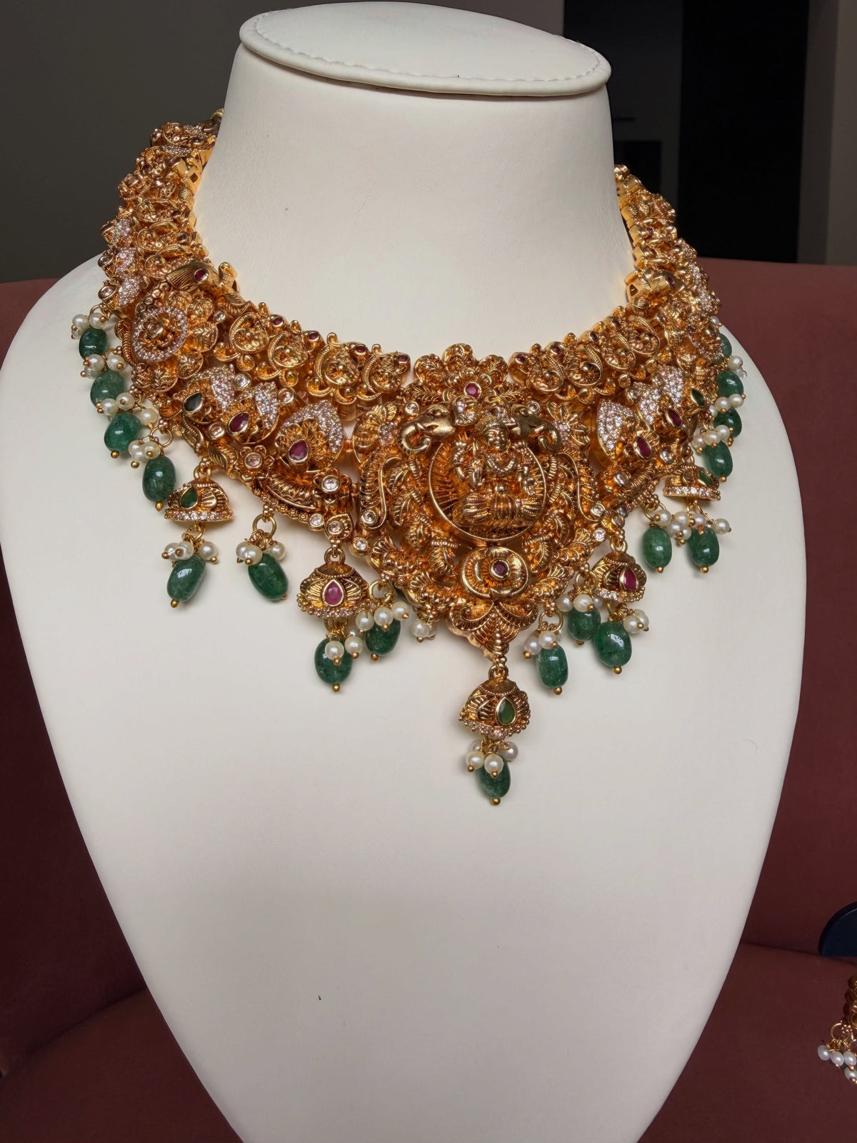 Nagas Lakshmi Necklace Set with Green Beads – image 3