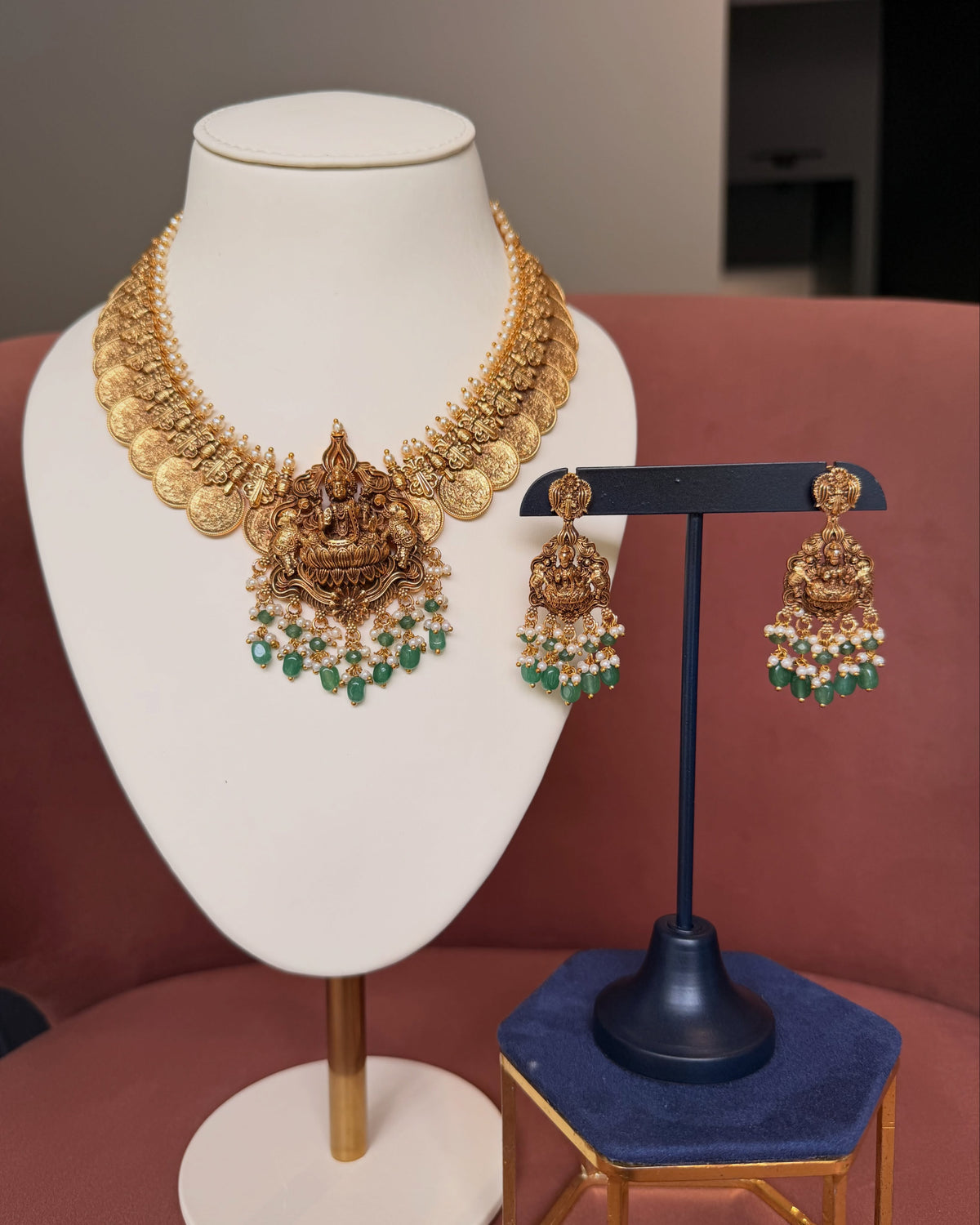 Antique Gold Lakshmi Coin Necklace Set – image 2