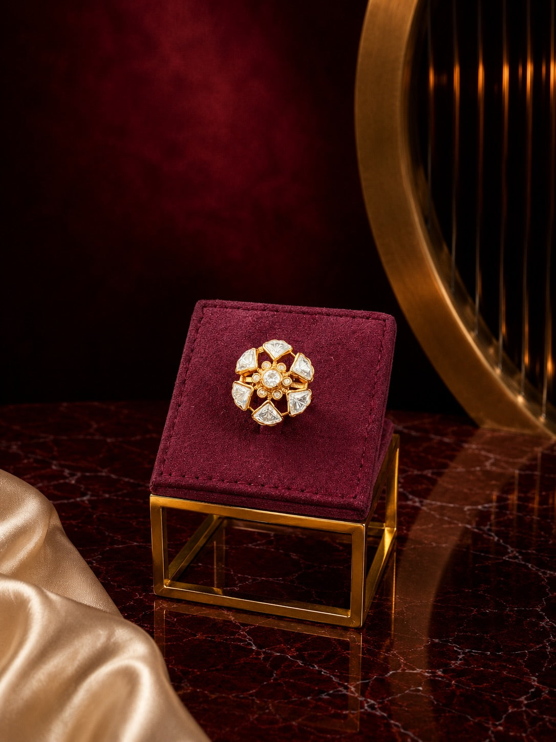 Floral Polki Statement Ring – image 1