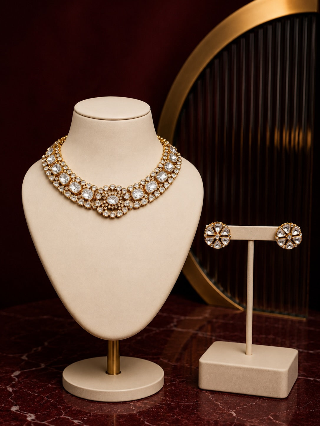 Floral Polki Choker and Stud Earrings Set – image 1