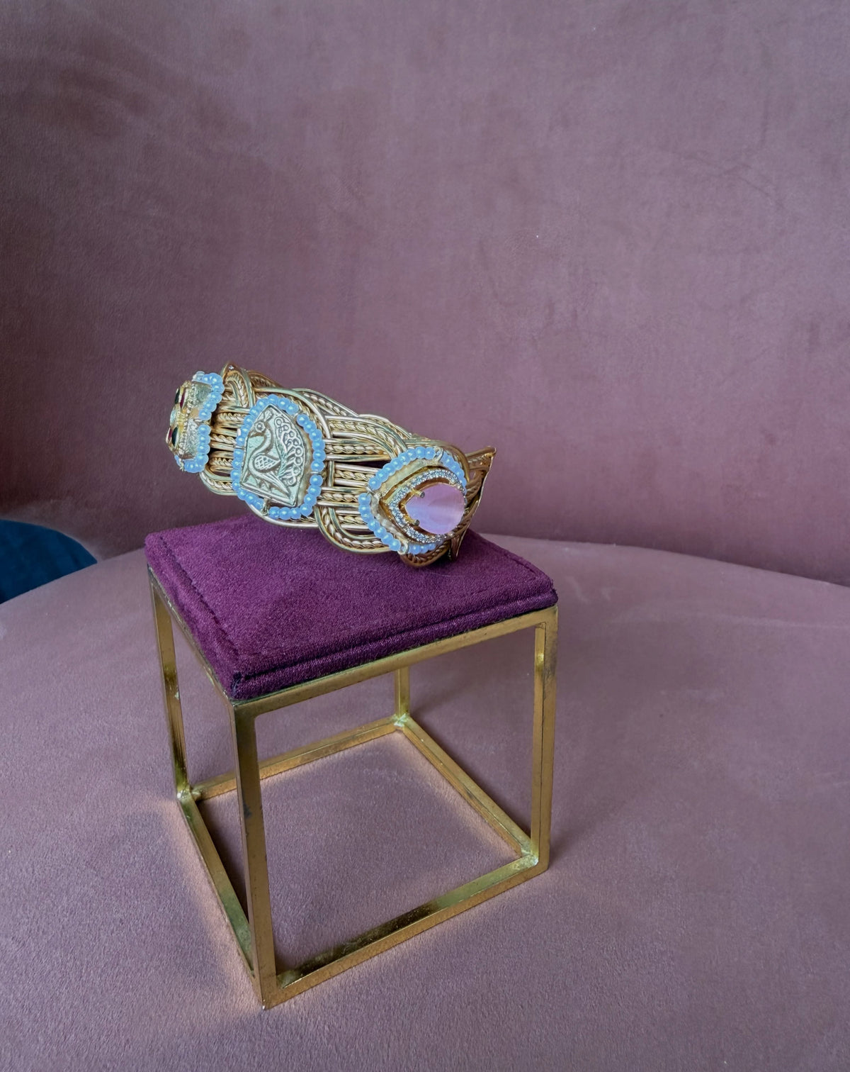 Antique Gold Navratna Temple Openwork Bangle – image 4