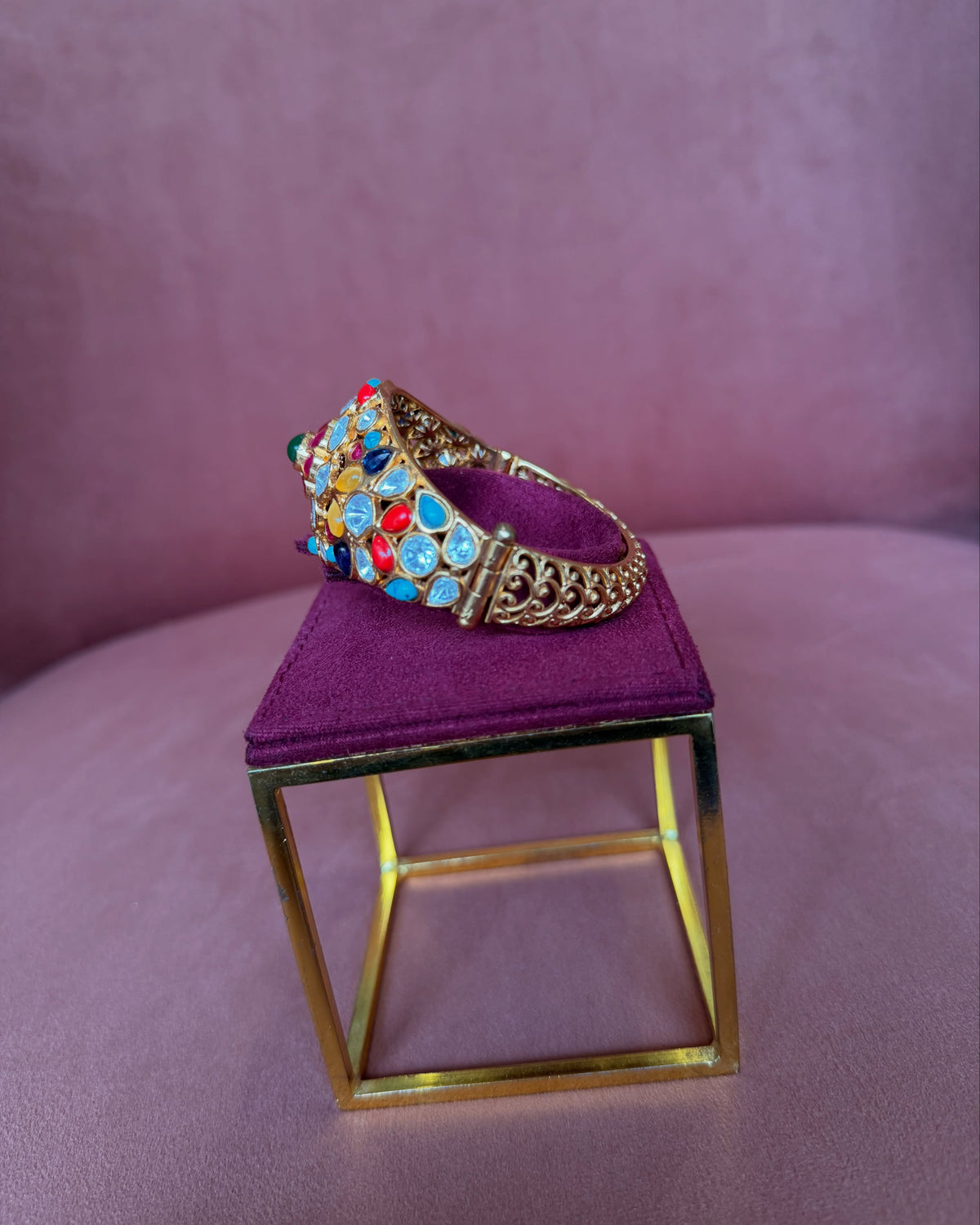Multicolour Navratna Polki Broad Bangle – image 4