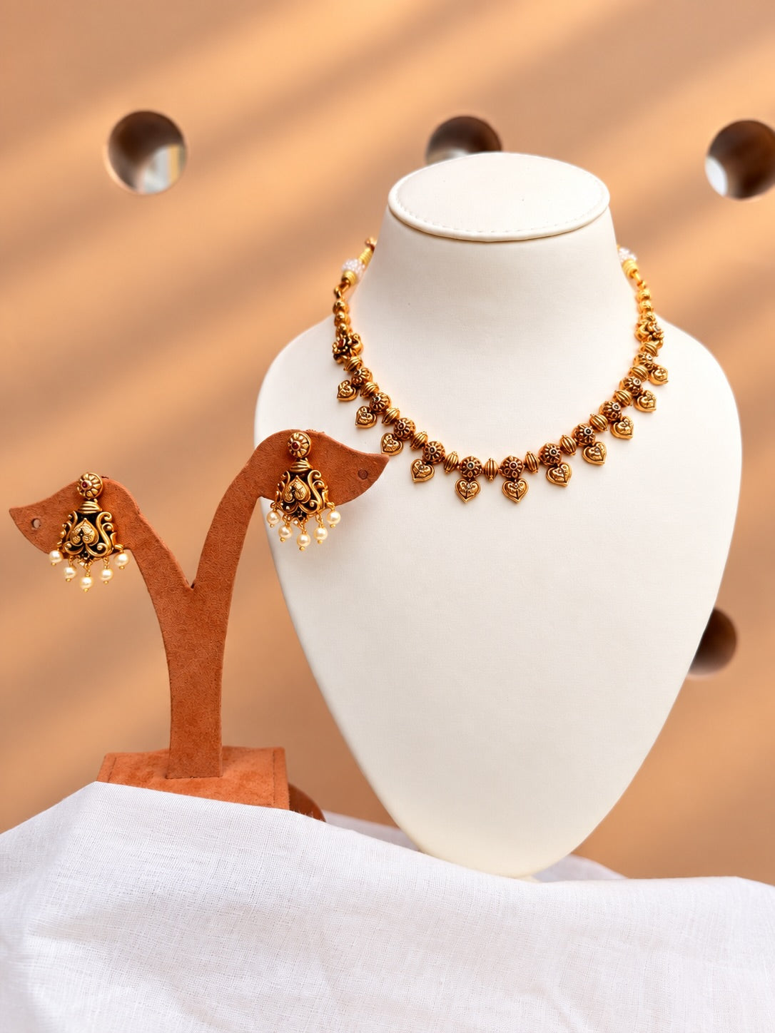 Antique Gold Peacock Necklace Set – image 1