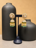 KPK103 Green Kundan Jhumka Earrings with Pearl Drops – view 1