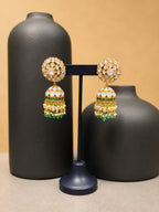 KPK103 Green Kundan Jhumka Earrings with Pearl Drops – view 1
