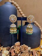 KPK103 Green Kundan Jhumka Earrings with Pearl Drops – view 3