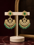 KPK104 Green Kundan and Polki Chandbali Earrings